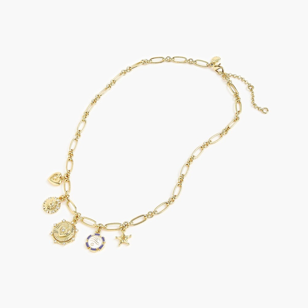 J.Crew Gold Tone Paperclip Chain Charm Necklace Celestial Heart Star CQ114 NEW - Picture 1 of 5